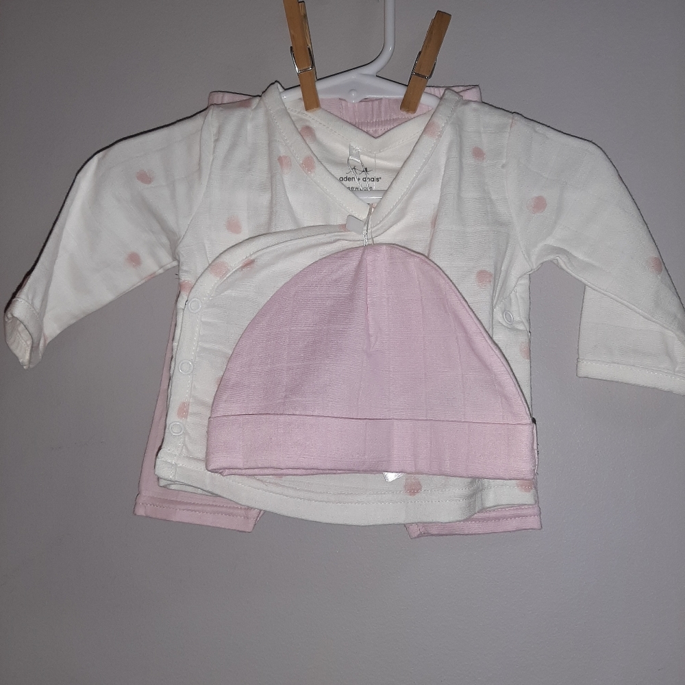NWT Aden & Anais Newborn 3 Pc Outfit Set Pants Hat